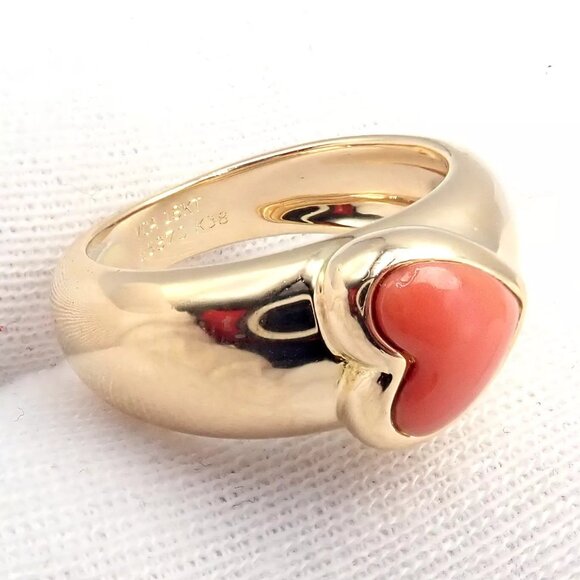 Rare! Authentic Van Cleef & Arpels 18k Yellow Gold Coral Heart Ring sz 4.5 - Picture 8 of 12